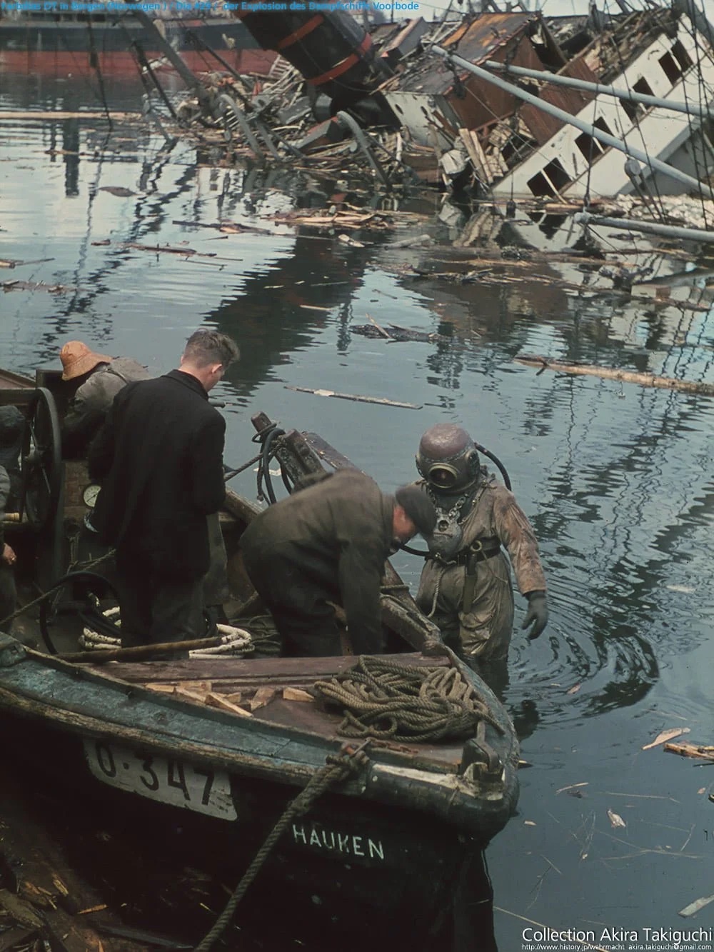 A bergeni robbanás aftermath búvárok a roncsok között