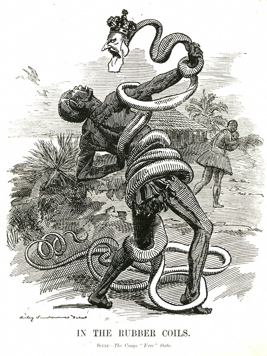 A Punch brit szatirikus lap karikatúrája Lipótról és a kongói gumibeszedőkről